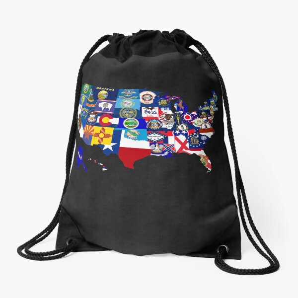 USA State Flags Map Mosaic Drawstring Bag