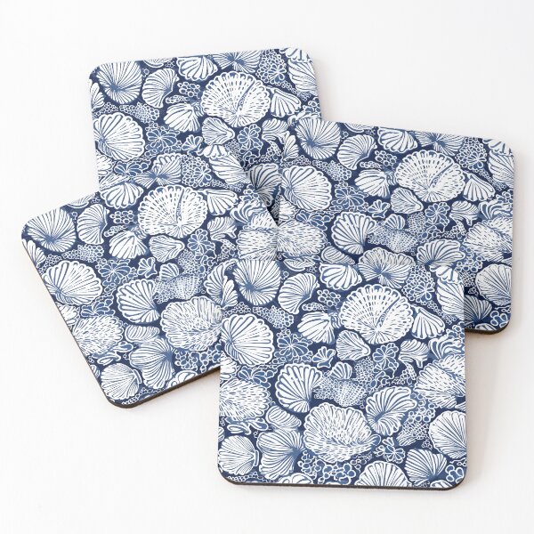 Item preview, White and Blue Ocean Seashells Pattern designed and sold by palaco210.