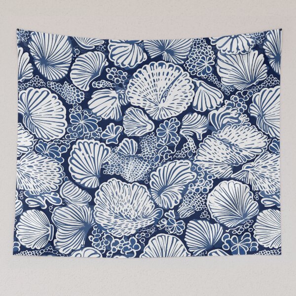 Item preview, White and Blue Ocean Seashells Pattern designed and sold by palaco210.