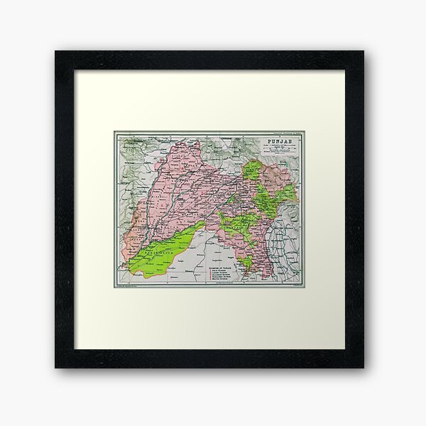 Map of Punjab, circa 1909 Framed Art Print