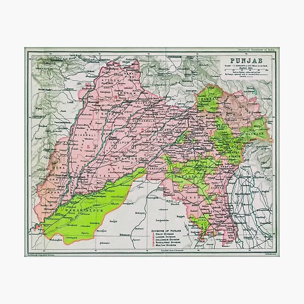 Map of Punjab, circa 1909 Photographic Print