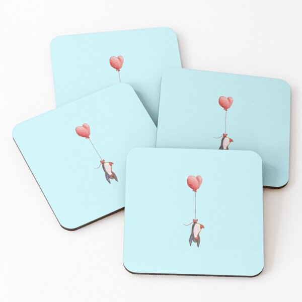 Item preview, Upside down penguin flying with heart balloon in blue sky designed and sold by PenguinGirl-Art.
