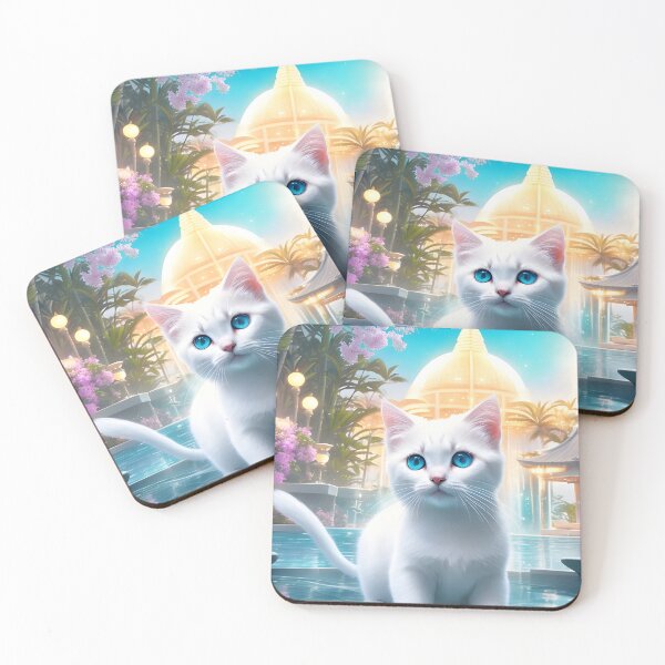 Item preview, White kitten in spa resort designed and sold by YuniaMiyu.