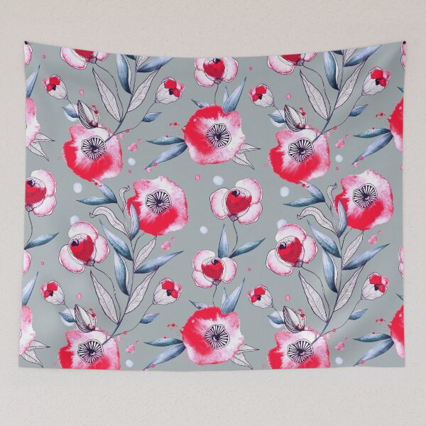 Item preview, Watercolor red flowers and black lines  designed and sold by kMariaART.