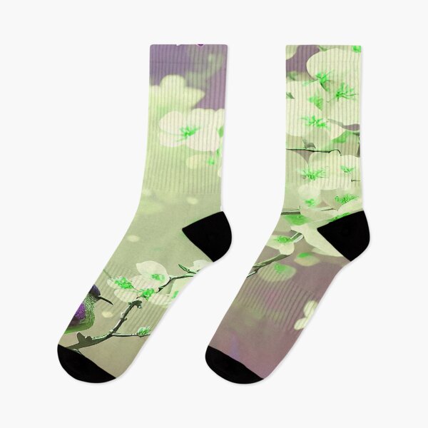 Item preview, Bird Purple in Tree with Light Lime Green Flowers and Purple Sky designed and sold by deniselynnimage.