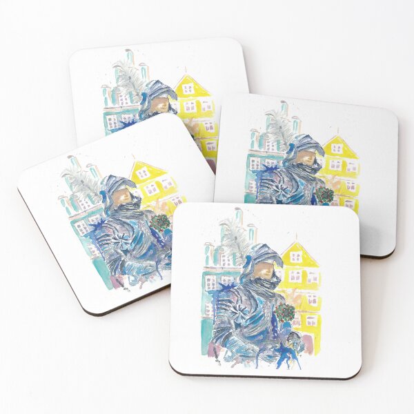 Item preview, Armored Knight with Medieval Old Town Houses in Landshut Bavaria designed and sold by artshop77.