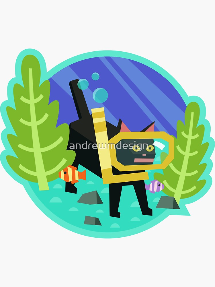 Thumbnail 3 of 3, Sticker, Katamari Damacy Scuba Cat designed and sold by andrewmdesign.