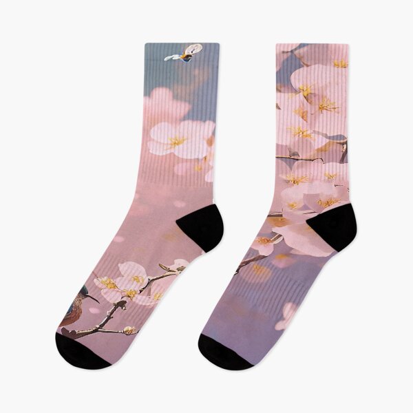 Item preview, Bird Aqua Blue in Tree with Pink Flowers and Blue Sky designed and sold by deniselynnimage.