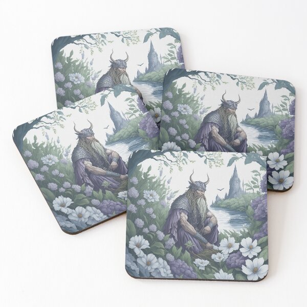 Item preview, a Viking sitting in garden filled with floral blooms designed and sold by GalleryGlow Fantasy Art.