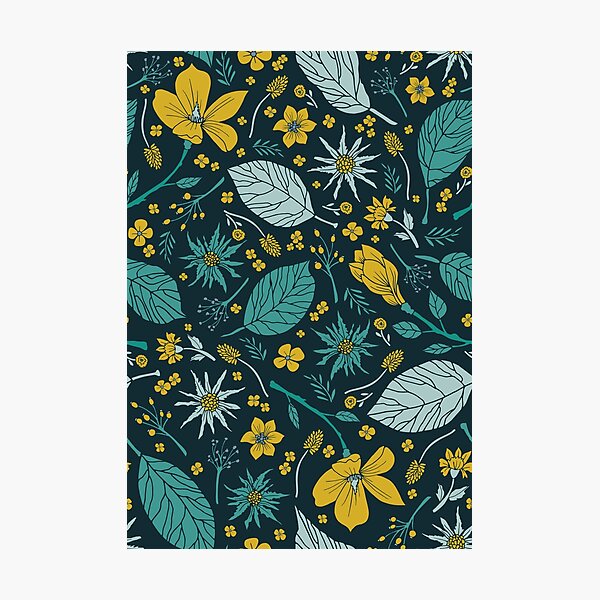 Item preview, Teal & Mustard Yellow Flower Pattern designed and sold by somecallmebeth.