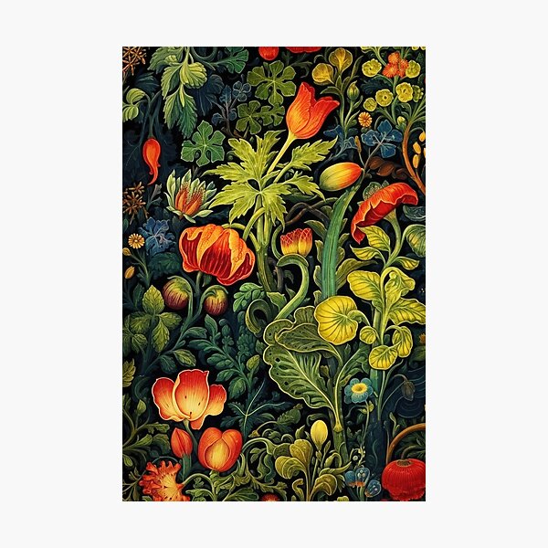 Item preview, Vintage medieval botanical tapestry needlework (vintage inspired) designed and sold by Sanctuflorum.