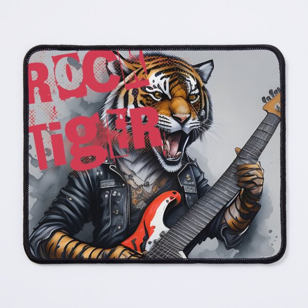 Item preview, Rock Tiger, electric roar. Black leather tiger playing a electric guitar. Rock power !!. Metal rules !! designed and sold by The Animal Stuff.