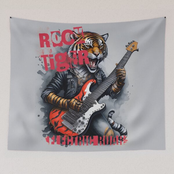 Item preview, Rock Tiger, electric roar. Black leather tiger playing a electric guitar. Rock power !!. Metal rules !! designed and sold by The Animal Stuff.