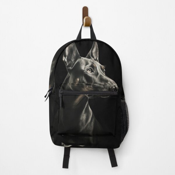 Item preview, Doberman guard dog on alert in black-and-white looking to the right designed and sold by MagicStrawberry.