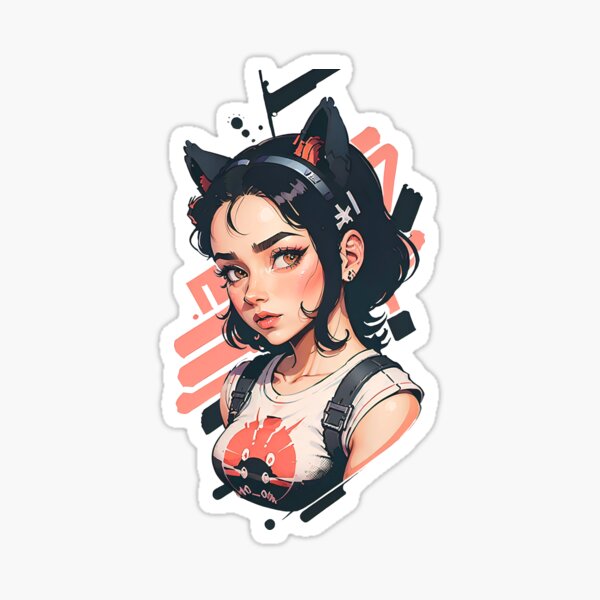 Item preview, Jeune femme avec des oreilles de chat designed and sold by Tea-Shirt-Break.