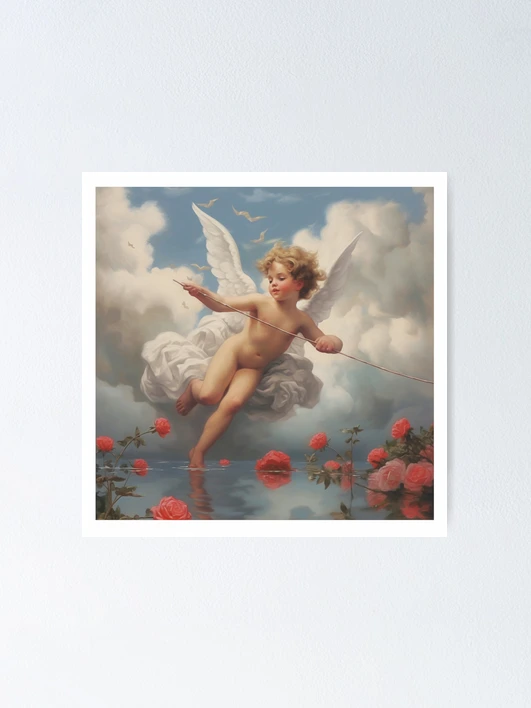 Little baby angel with a beautiful landscape in the