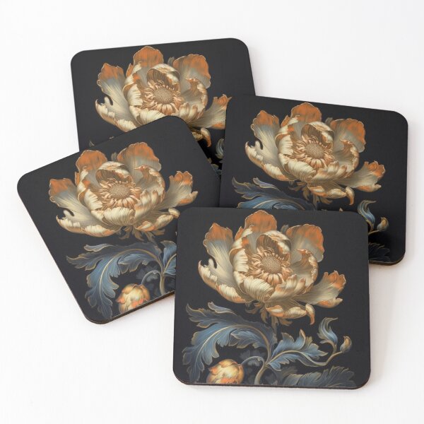 Item preview, Golden and blue flower on black designed and sold by MargaretWiktor.