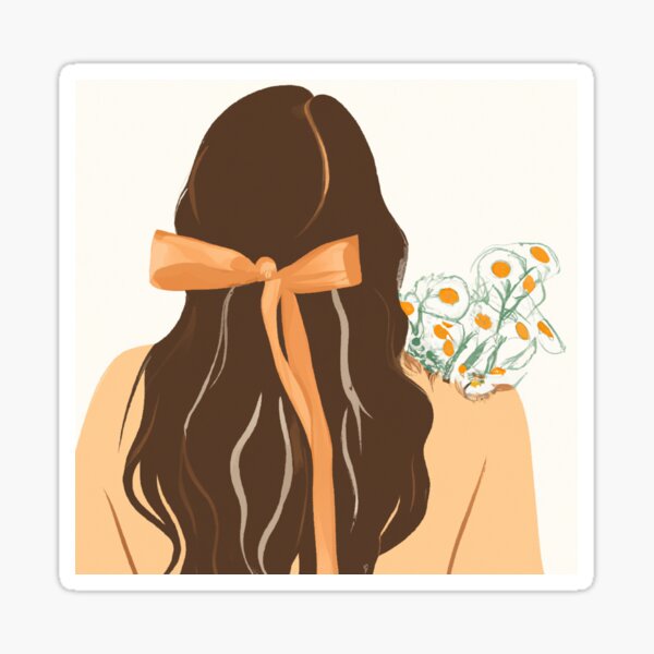 Item preview, Aesthetic woman in orange with hair bow holding daisies designed and sold by zozomaxine.