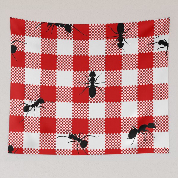 Item preview, red gingham black ants designed and sold by Gossip Rag.
