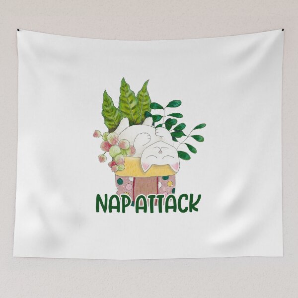Item preview, Nap Attack White Cat Napping in a House Plant designed and sold by chromaddict.