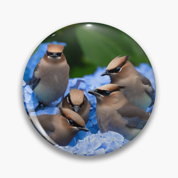 Item preview, Cedar Waxwing Birds on Blue Hydrangea Flowers designed and sold by CattyCornerPOD.