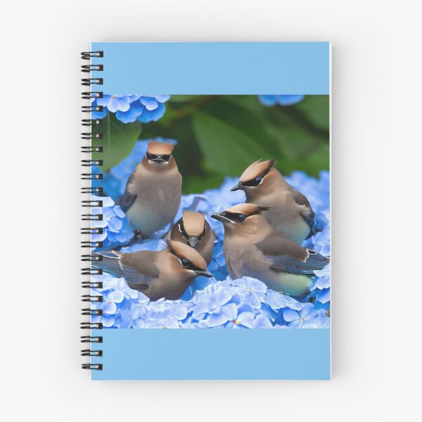Item preview, Cedar Waxwing Birds on Blue Hydrangea Flowers designed and sold by CattyCornerPOD.