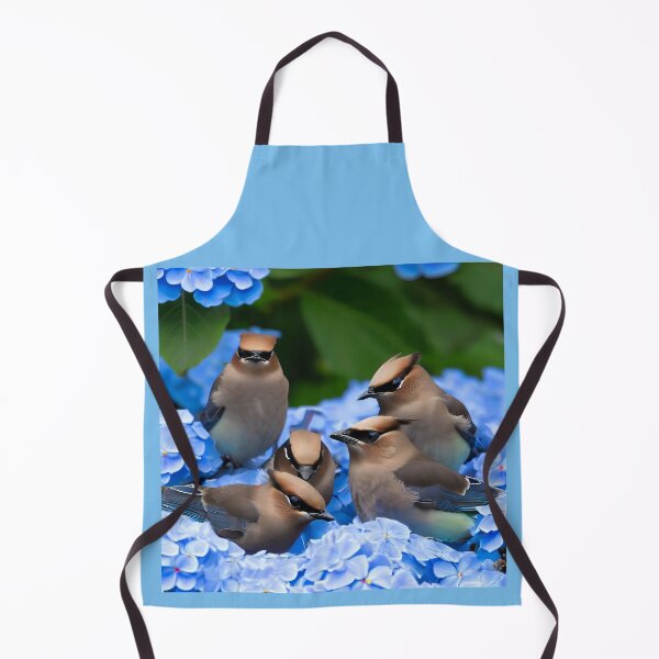 Item preview, Cedar Waxwing Birds on Blue Hydrangea Flowers designed and sold by CattyCornerPOD.