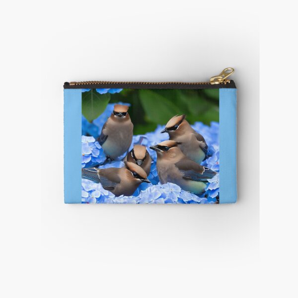 Item preview, Cedar Waxwing Birds on Blue Hydrangea Flowers designed and sold by CattyCornerPOD.
