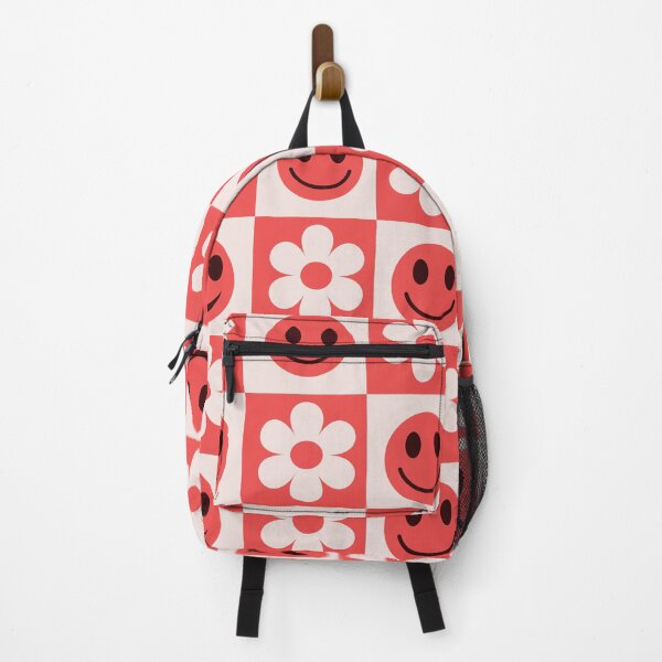 Item preview, Red and White Checkered Flowers and Smiling Faces Pattern designed and sold by Yasminepatterns .