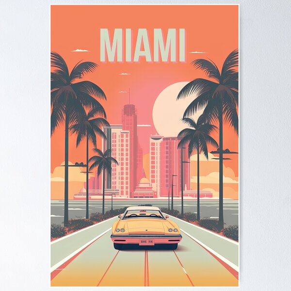 Vista previa del artículo con la obra «Ilustración inspirada en el cartel de viaje vintage de Miami», diseñado y vendido por EverettAtlas.