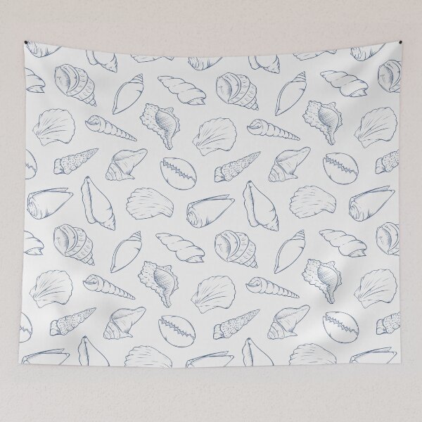 Item preview, Sailor Blue Seashell Outline Pattern designed and sold by CreativeDraws42.