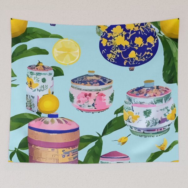 Item preview, Porcelain and lemons on turquoise designed and sold by SophieClimaArt.