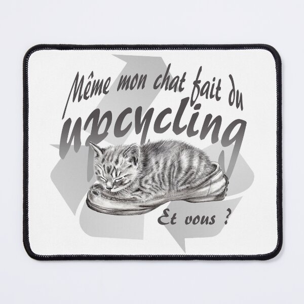 Item preview, Sleeping kitten in old shoe - graphite version, Upcycling text in French designed and sold by SylvieG18.