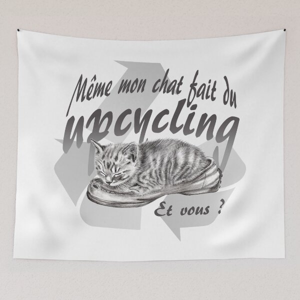 Item preview, Sleeping kitten in old shoe - graphite version, Upcycling text in French designed and sold by SylvieG18.