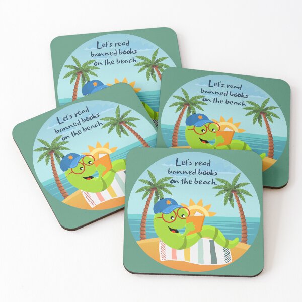 Item preview, "Let's read banned books on the beach" bookworm designed and sold by Write-to-Rebel.