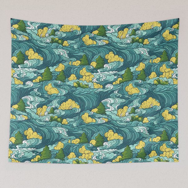 Item preview, Dreamy Ocean Forest - Blue, Green, and Yellow - Organic Abstract Art - Original Artwork Pattern designed and sold by ShadedGallery.