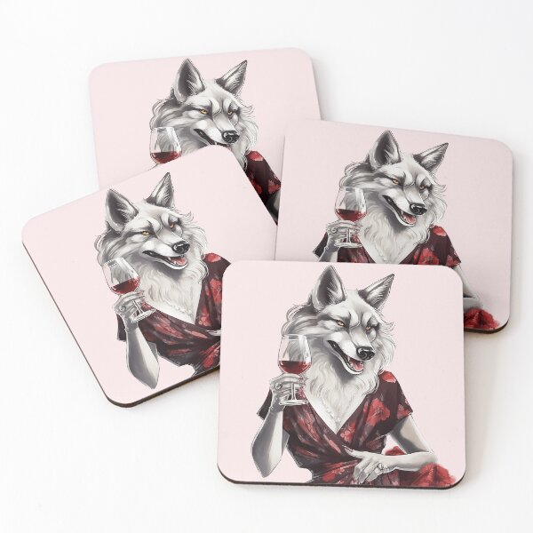 Item preview, Mysterious Elegance: Wolf Lady with Wine Glass designed and sold by imaginariumlab.