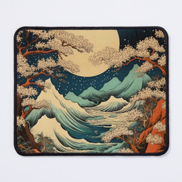 Item preview, Japanese Japan Wood-block Okiyo-e Mountian Moonlight Garden designed and sold by BrandonArtWorld.
