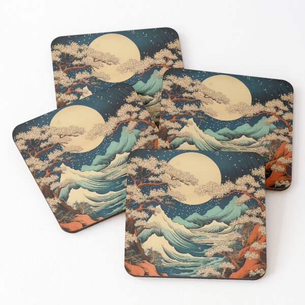 Item preview, Japanese Japan Wood-block Okiyo-e Mountian Moonlight Garden designed and sold by BrandonArtWorld.