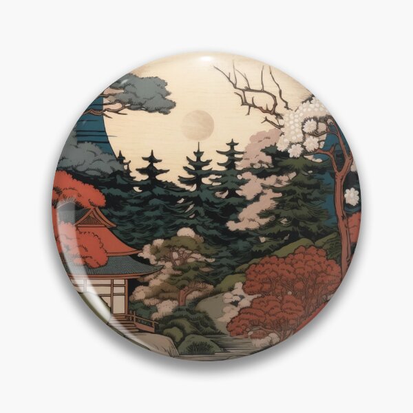 Item preview, Japanese Japan Wood-block Okiyo-e Mountian Moonlight Garden designed and sold by BrandonArtWorld.