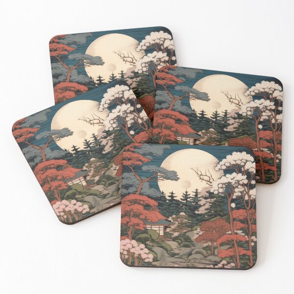 Item preview, Japanese Japan Wood-block Okiyo-e Mountian Moonlight Garden designed and sold by BrandonArtWorld.