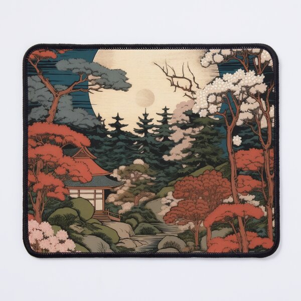 Item preview, Japanese Japan Wood-block Okiyo-e Mountian Moonlight Garden designed and sold by BrandonArtWorld.