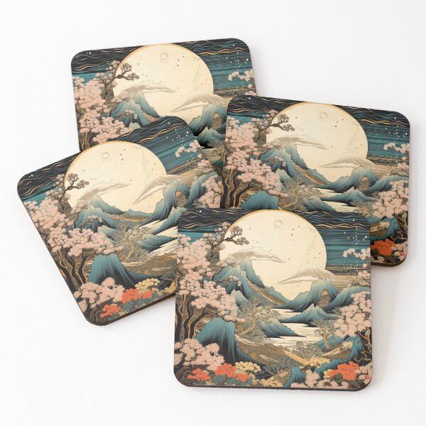 Item preview, Japanese Japan Wood-block Okiyo-e Mountian Moonlight Garden designed and sold by BrandonArtWorld.