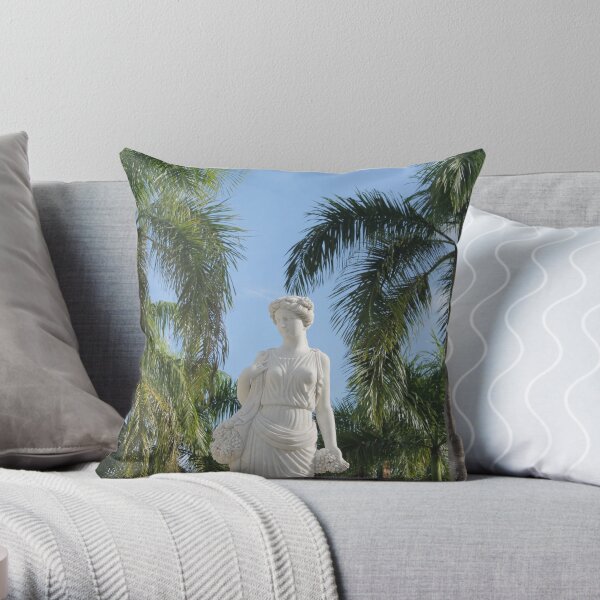 Statue, young, girl, ancient, classical, style, palms Throw Pillow