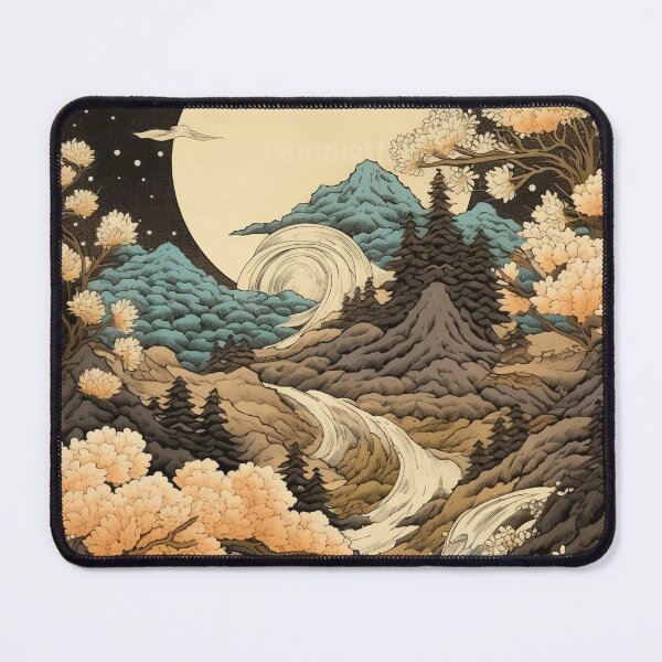 Item preview, Japanese Japan Wood-block Okiyo-e Mountian Moonlight Garden designed and sold by BrandonArtWorld.