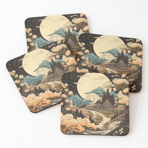 Item preview, Japanese Japan Wood-block Okiyo-e Mountian Moonlight Garden designed and sold by BrandonArtWorld.