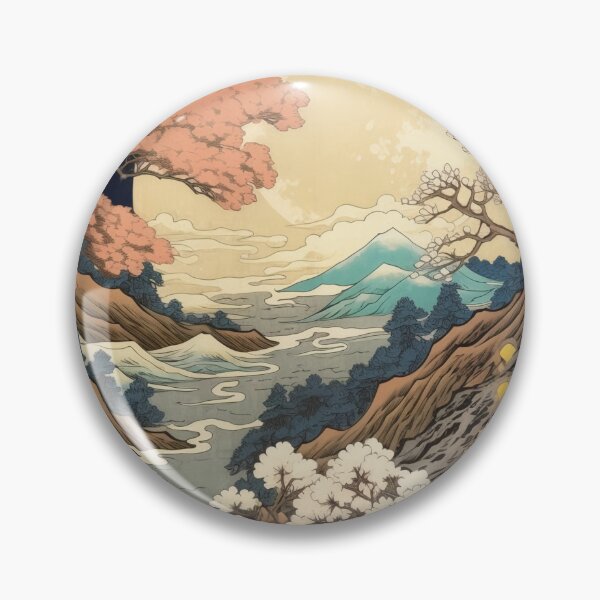 Item preview, Japanese Japan Wood-block Okiyo-e Mountian Moonlight Garden designed and sold by BrandonArtWorld.