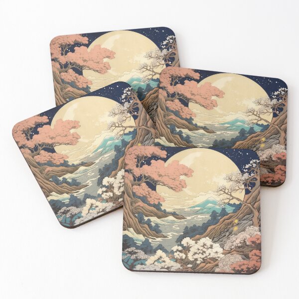 Item preview, Japanese Japan Wood-block Okiyo-e Mountian Moonlight Garden designed and sold by BrandonArtWorld.