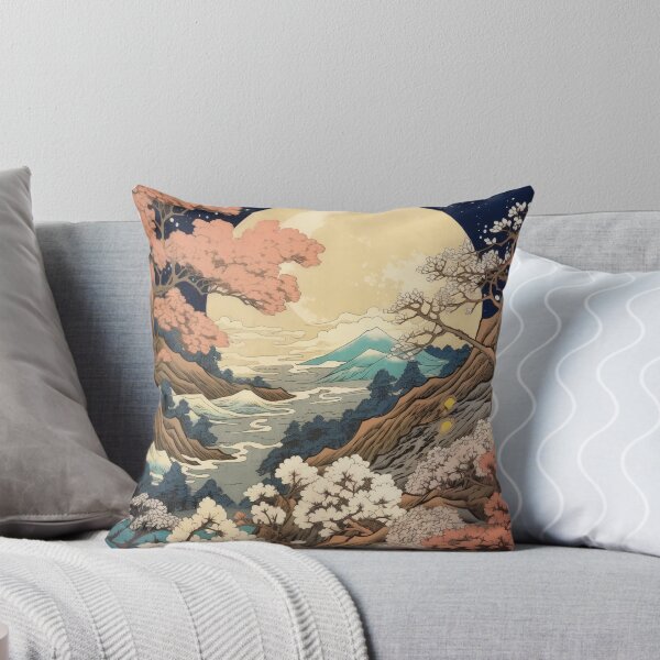 Item preview, Japanese Japan Wood-block Okiyo-e Mountian Moonlight Garden designed and sold by BrandonArtWorld.