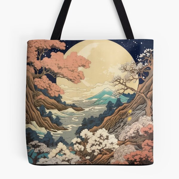 Item preview, Japanese Japan Wood-block Okiyo-e Mountian Moonlight Garden designed and sold by BrandonArtWorld.